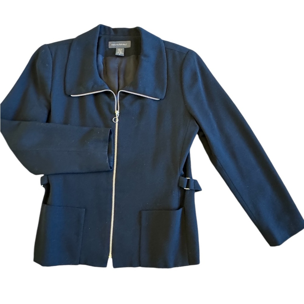 BANANA REPUBLIC Black Zip Up Wide Collar Wool Blazer/Jacket Women’s Size 8